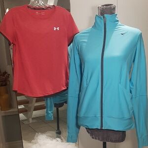 NIKE💙DRI-FIT TEAL JACKET➕Under Armour❤HeatGear Performance Tee BOTH SIZE M EUC